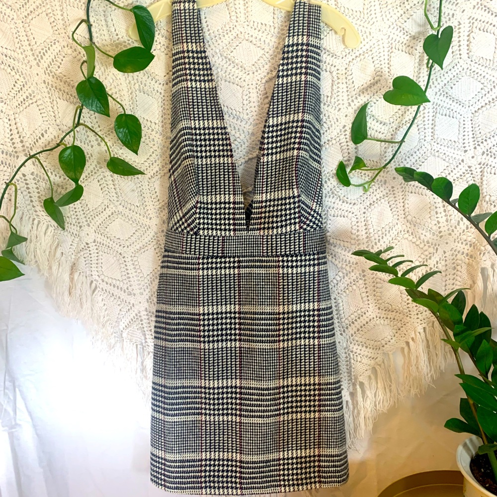 Plaid overall dress
